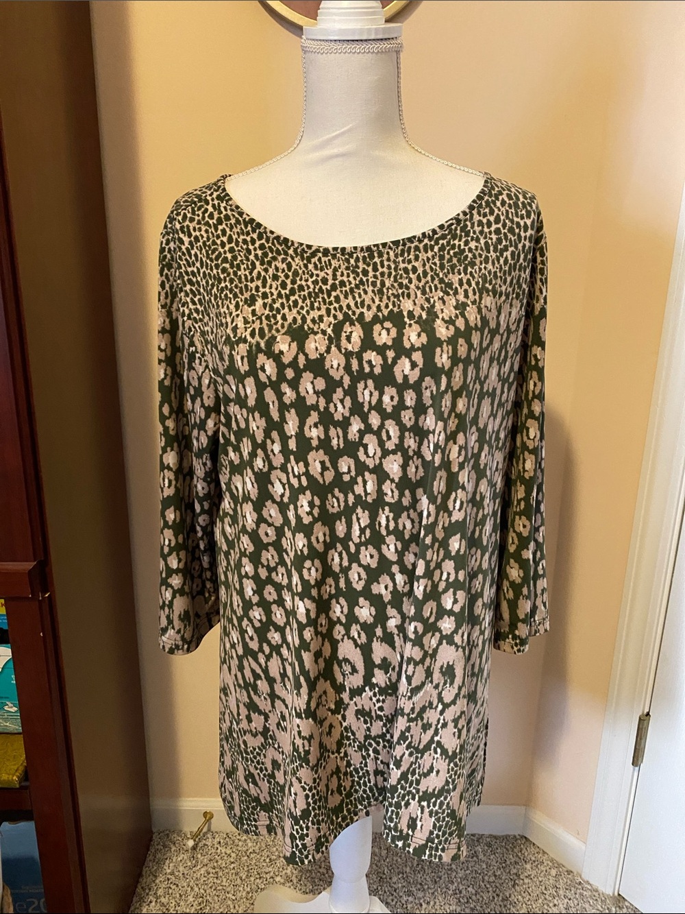 Belle by Kim Gravel Olive and Beige Animal Print Tunic